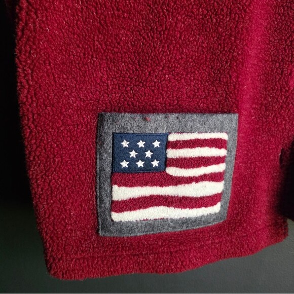 Vtg USA Flag Deep Red Thick Cardigan Sweater Button Women’s XL Hand Embroidered - Picture 3 of 13